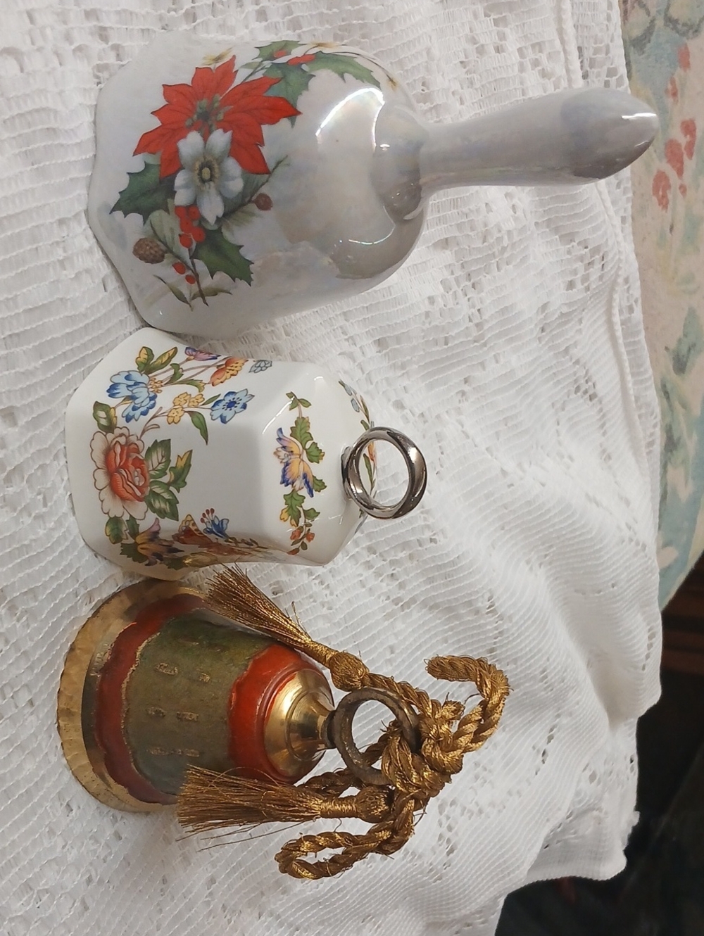 Floral Porcelain Bell with Red Poinsettia Accent - Set Of 3